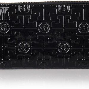 Tory Burch black patent leather logo zip wallet